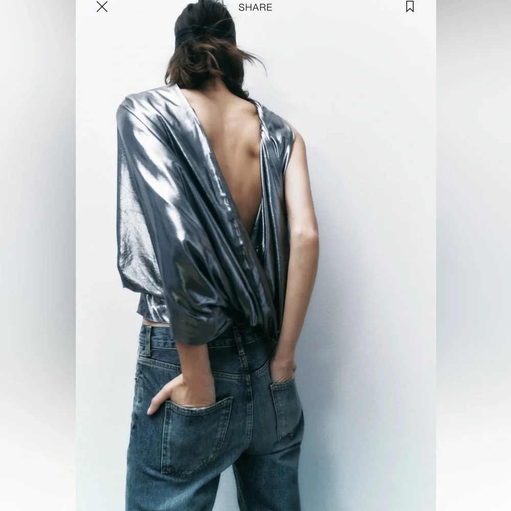 ZARA ASYMMETRIC SILVER METALLIC TOP XS/NWT - Picture 3 of 14